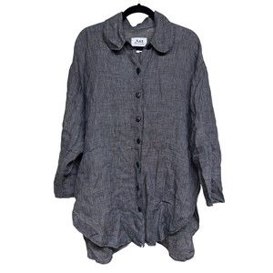 Flax By Jeanne Engelhart Button Front Linen Top Black/White Women’s Size Small